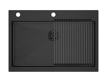 Кухонная мойка Paulmark PM707551-GM+R405-GM 75х50 цвет вороненая сталь